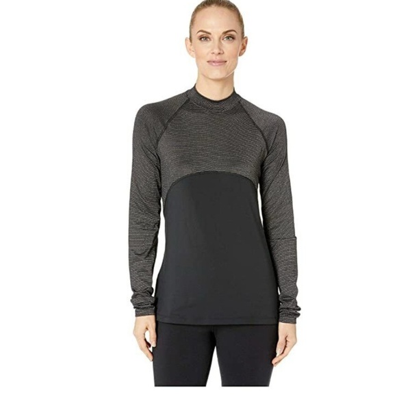 Nike Womens Black Gray Sparkle Dri Fit Striped Long Sleeve Top M - Picture 1 of 10